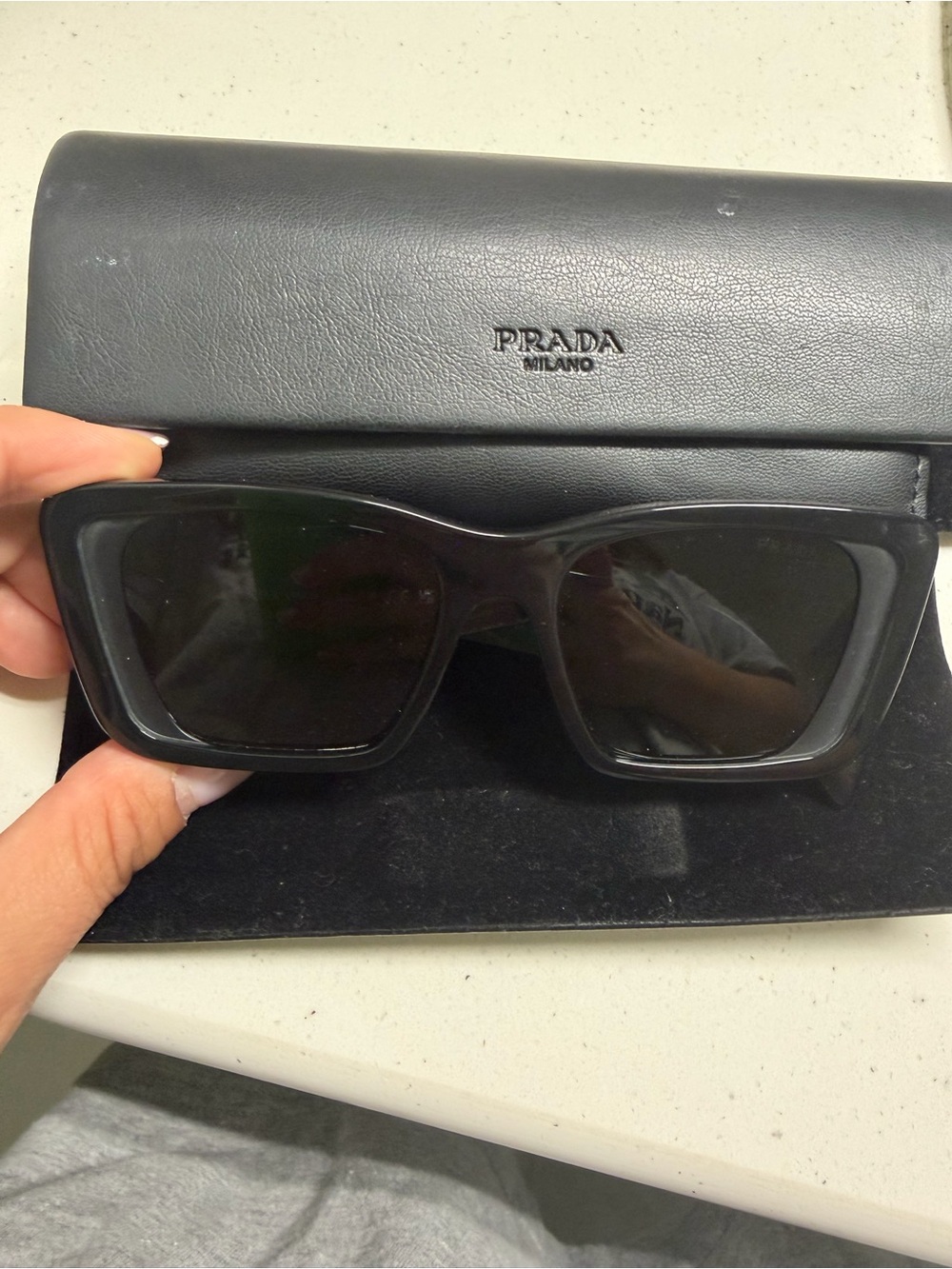 Prada Black Rectangular Milano Sunglasses